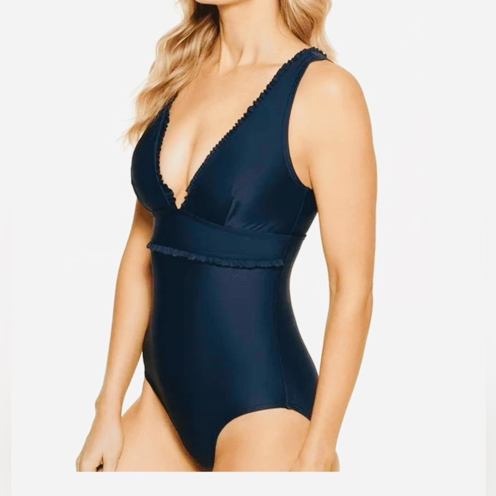 💙Tommy Hilfiger One-Piece Swimsuit w/Ruffle Detail, Sz 10, Navy Blue  (NWT)